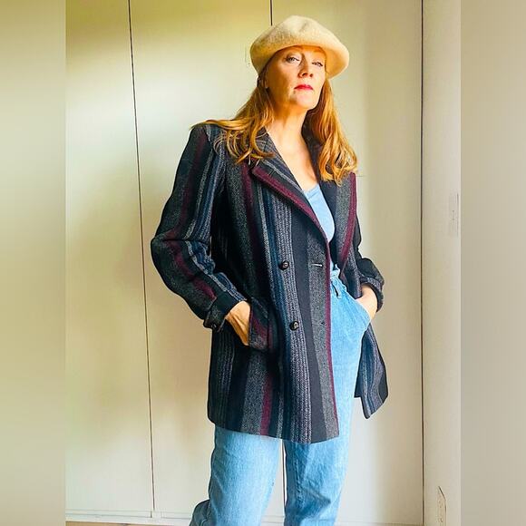 Vintage 80s Wool Car Coat Grey Size Medium Short Fit Mock Neckline - Picture 4 of 7